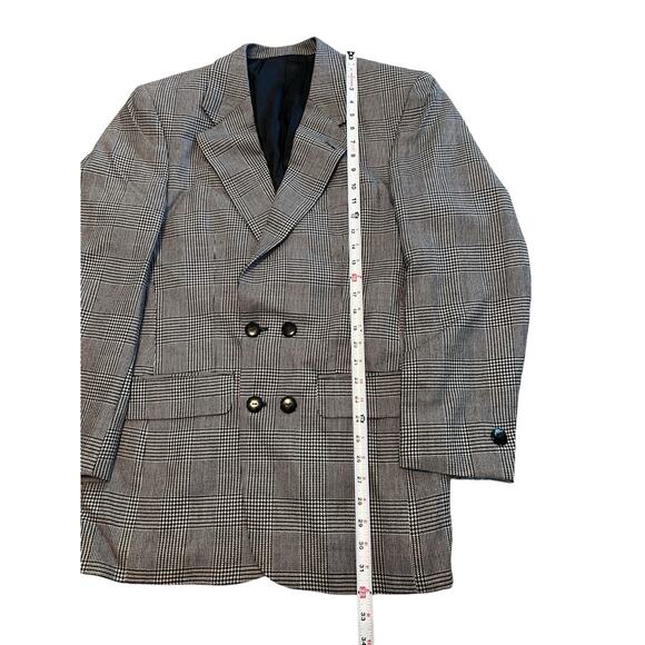 Vintage BURBERRYS' England Blue Grey Black Wool Houndstooth Blazer ~42R - Picture 1 of 7